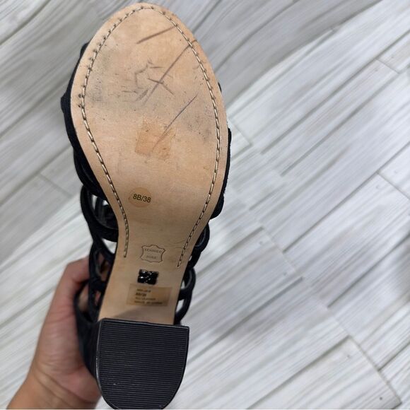$250 BCBGMAXAZRIA “JEB” SUEDE LEATHER STRAPPY CAGED PUMP HEEL 8 NWT COCKTAIL - Picture 11 of 15